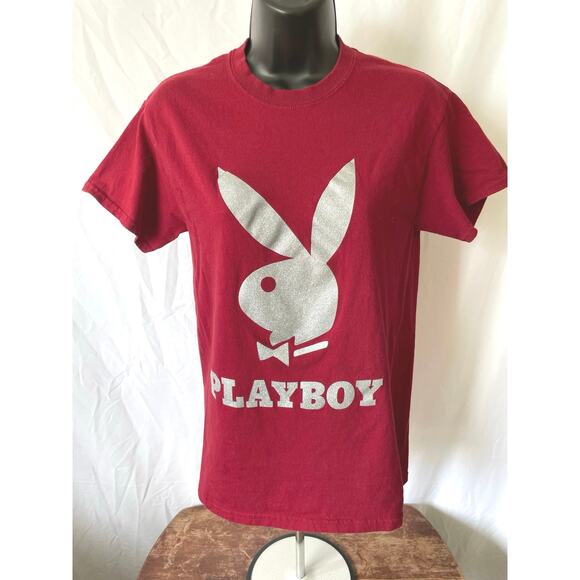 Playboy Logo T-Shirt Red Silver Graphic Size S - Picture 1 of 5
